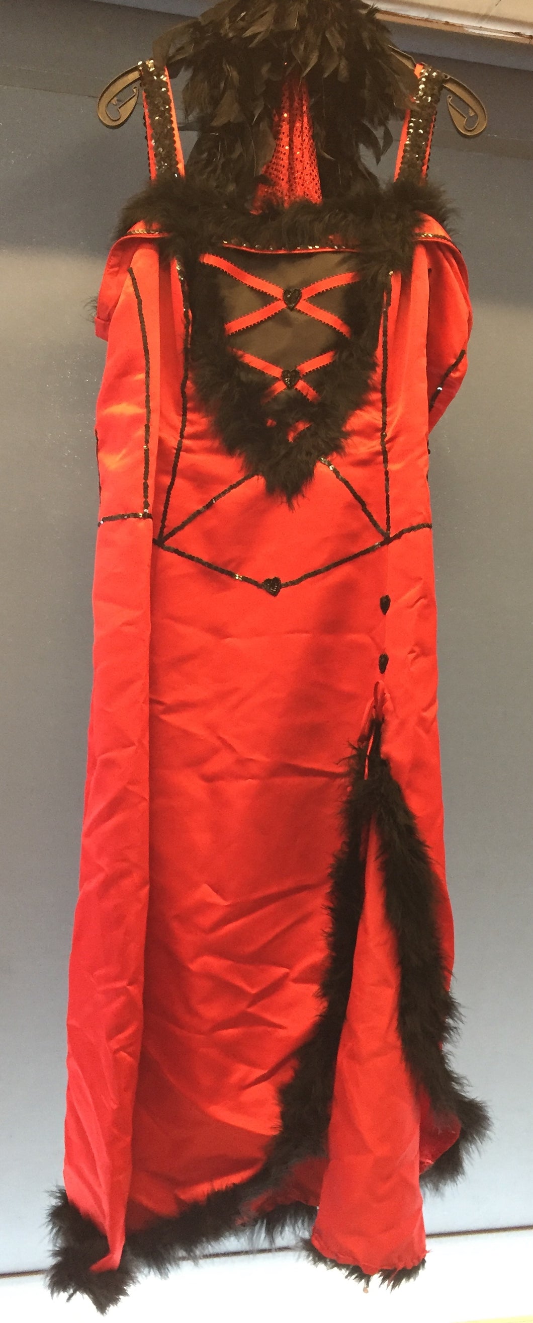 Ladies Red Dress with Feather Boa & Gloves