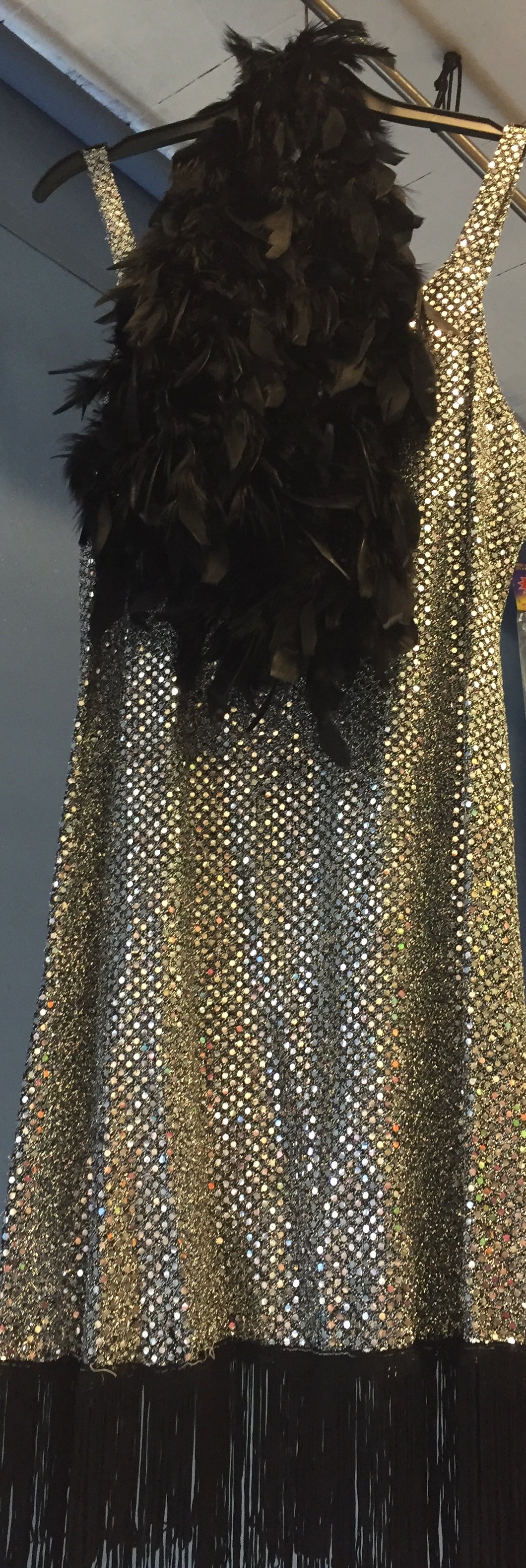 Silver Flapper style Dress with Feather Boa